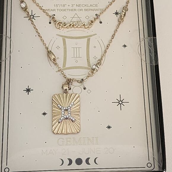 Gold Gemini Zodiac Necklace Set New in Box Rachel Rachel Roy - Picture 2 of 4
